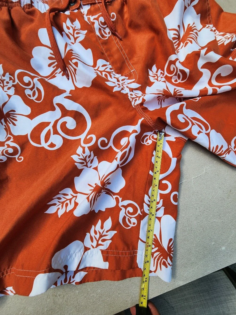 Men's Large Orange White Floral Sonoma Swimsuit Trunks Hawaiian